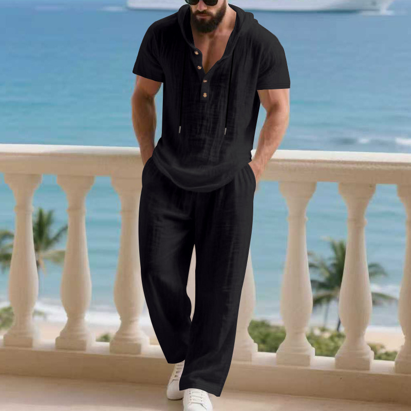 Men's Casual Linen Loose American-Style Pants Suit - Image 9