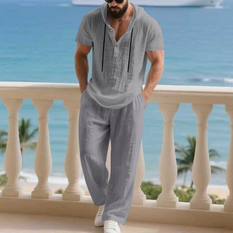 Men's Casual Linen Loose American-Style Pants Suit - Image 4