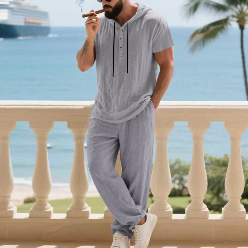 Men's Casual Linen Loose American-Style Pants Suit - Image 3